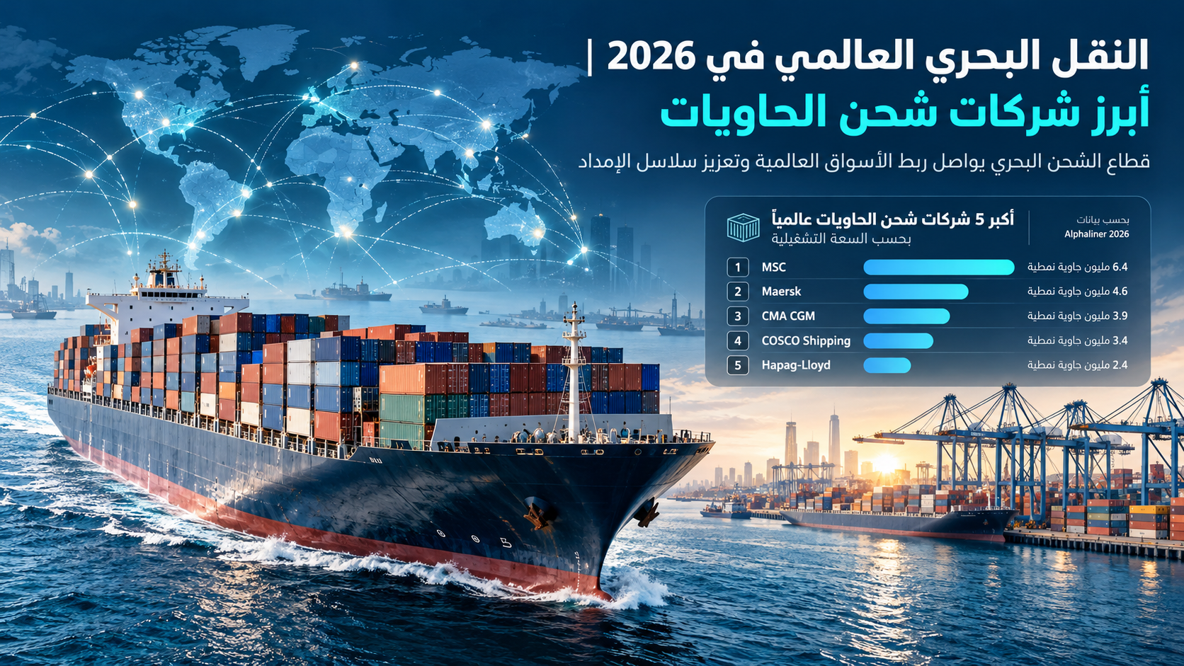 النقل البحري العالمي في 2026 | أبرز شركات شحن الحاويات